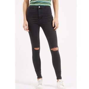 Topshop Black Knee Rip Joni Moto Skinny Jeans